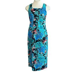 Hilo Hattie Vintage Hawaiian Floral Maxi Sleeveless Sheath Dress Size 8